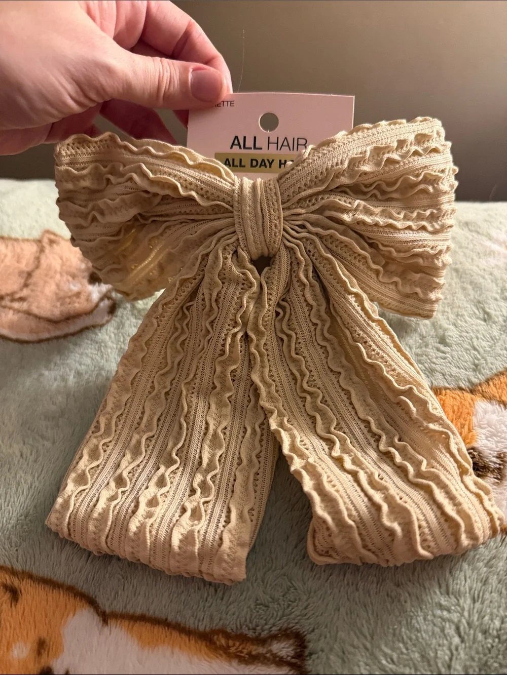 scunci Beige Lace Bow Barrette Hair Clip